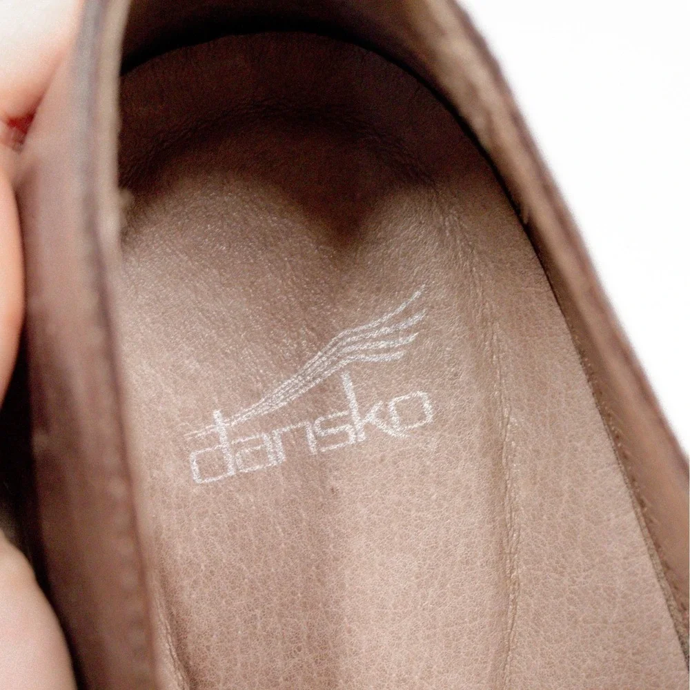 Dansko Robin Chocolate Burnished Leather Low Heel Slip-On Shoes